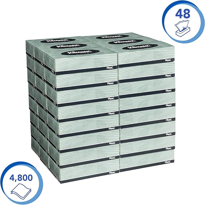KLEENEX Facial Tissue Box (4720)- 2 Ply Flat Box Soft & High Absorbency Tissue - 48 Boxes / Case, 100 Tissues / Box (4,800 Tissues)