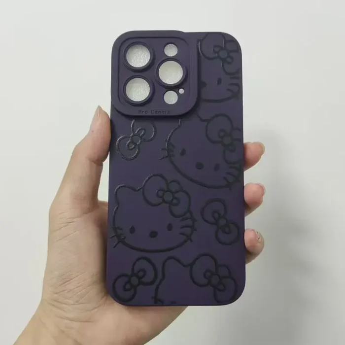 Black Line Drawing Simple and Cute relief touch Hello Kitty Cat suitable for iPhone