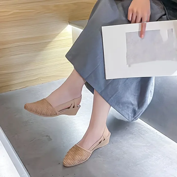 Women's Soldi Color Wedge Heeled Shoes, Casual Point Toe Slip On Shoes, Comfortable Ankle Strap Shoes