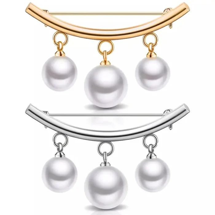 1pc Fashion Pearl Fixed Collar Clip Charm Safety Pin Brooch Sweater Cardigan Clip Chain Brooch Jewelry
