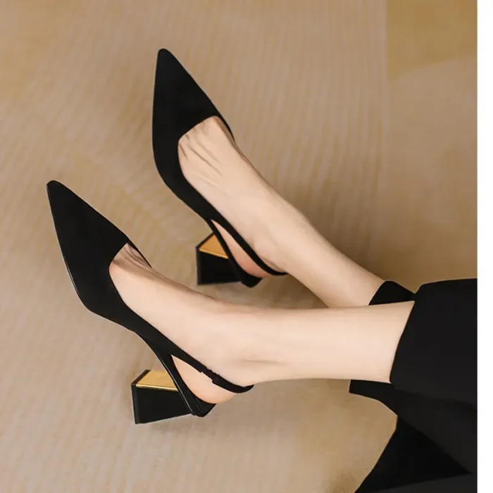 Women's Elegant Pointed Toe Block Heels, Fashionable Mid-Heel Pumps with Fabric Upper And Rubber Sole