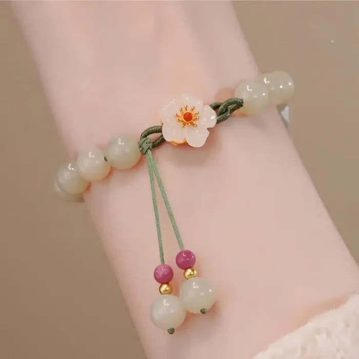 Imitation Jade Peach Blossom Braided Bracelet