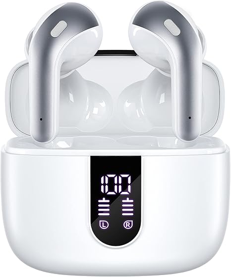 TAGRY Bluetooth Headphones True Wireless Earbuds 60H Playback LED Power Display Earphones with Wireless Charging Case IPX5 Waterproof in-Ear Ear buds with Mic for TV Smart Phone Laptop Computer Sports